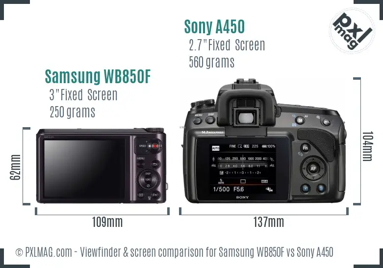 Samsung WB850F vs Sony A450 Screen and Viewfinder comparison