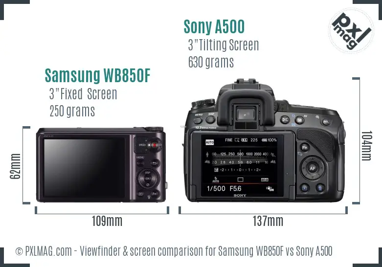 Samsung WB850F vs Sony A500 Screen and Viewfinder comparison