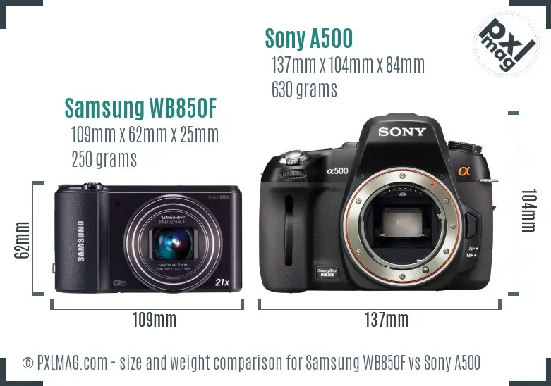 Samsung WB850F vs Sony A500 size comparison