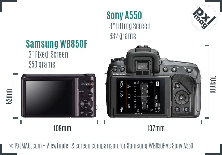 Samsung WB850F vs Sony A550 Screen and Viewfinder comparison