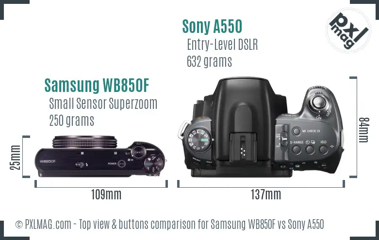 Samsung WB850F vs Sony A550 top view buttons comparison