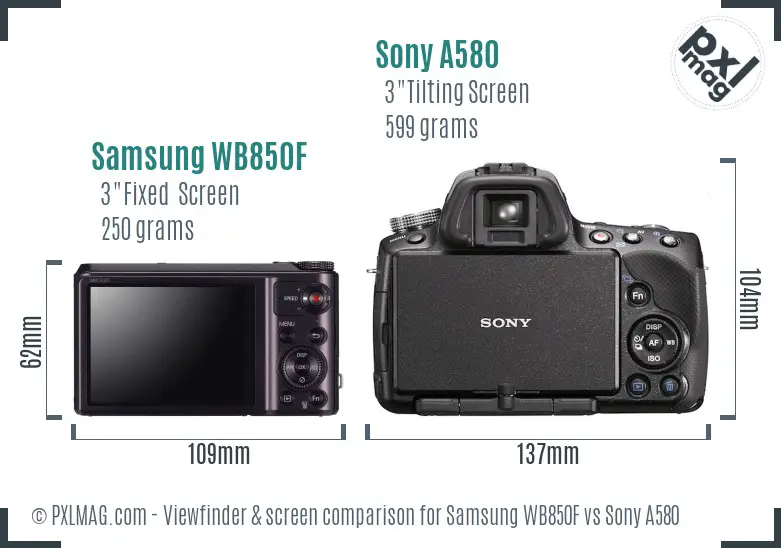 Samsung WB850F vs Sony A580 Screen and Viewfinder comparison Samsung WB850F vs Sony A580 Screen and Viewfinder comparison