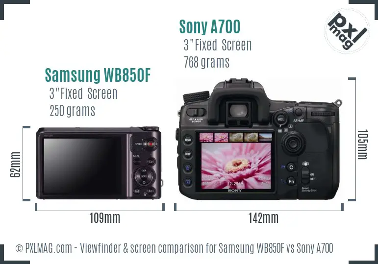 Samsung WB850F vs Sony A700 Screen and Viewfinder comparison