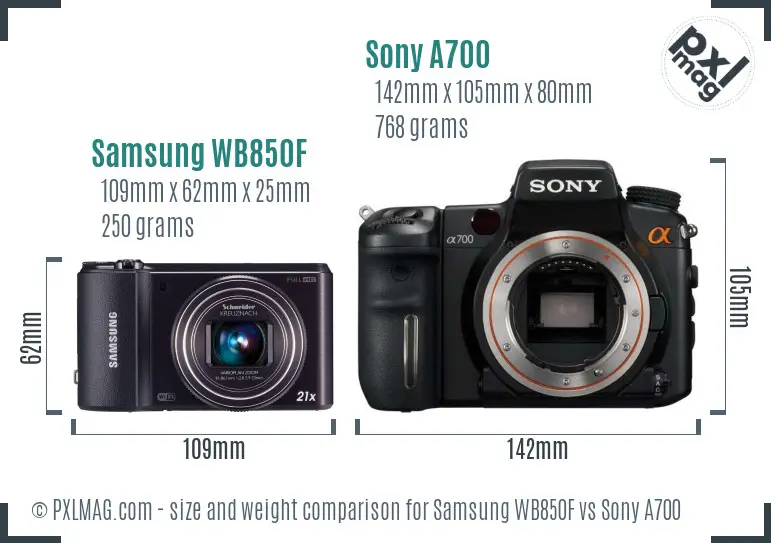 Samsung WB850F vs Sony A700 size comparison