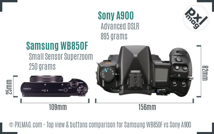 Samsung WB850F vs Sony A900 top view buttons comparison