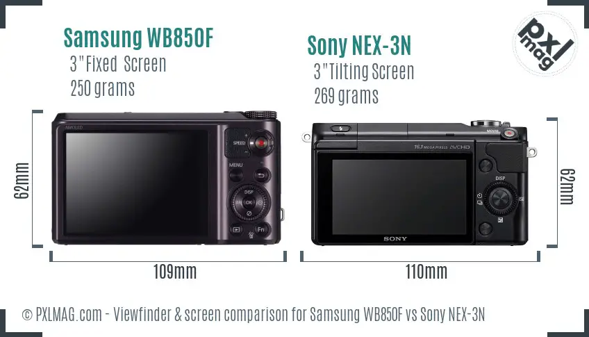 Samsung WB850F vs Sony NEX-3N Screen and Viewfinder comparison