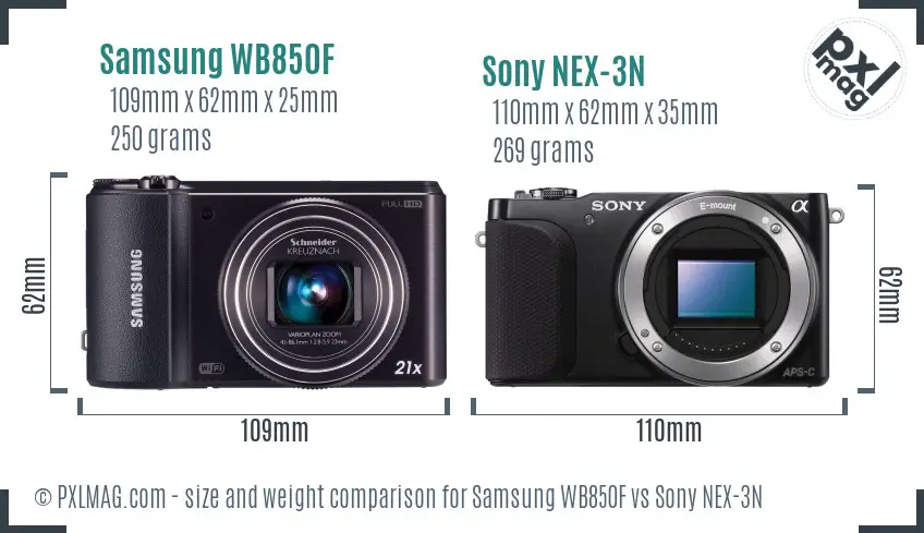 Samsung WB850F vs Sony NEX-3N size comparison