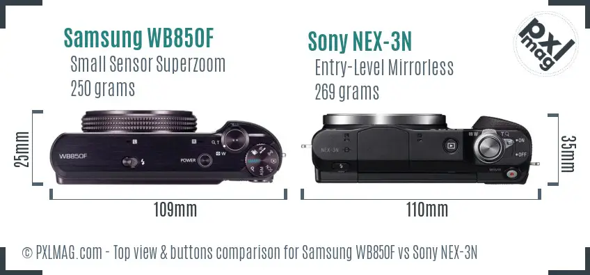 Samsung WB850F vs Sony NEX-3N top view buttons comparison