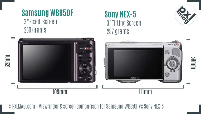 Samsung WB850F vs Sony NEX-5 Screen and Viewfinder comparison