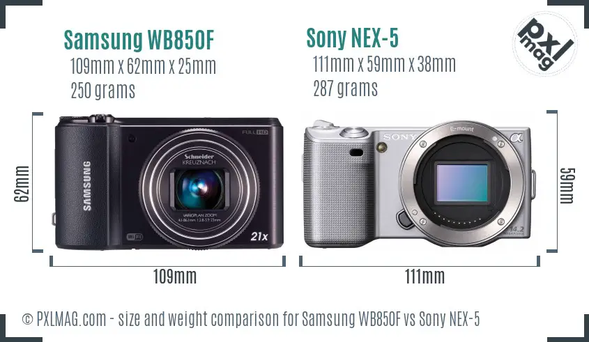 Samsung WB850F vs Sony NEX-5 size comparison