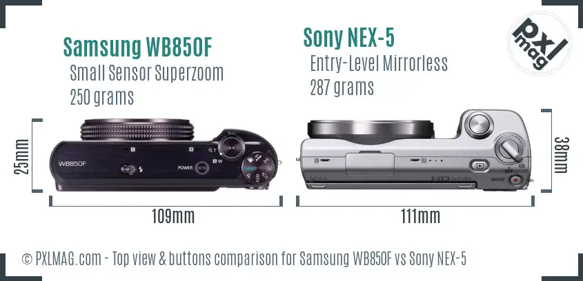 Samsung WB850F vs Sony NEX-5 top view buttons comparison