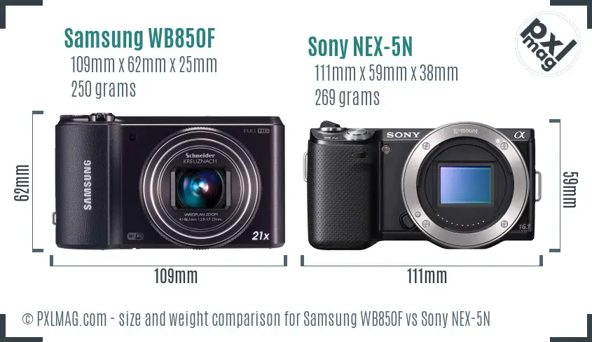 Samsung WB850F vs Sony NEX-5N size comparison