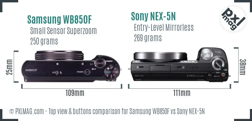 Samsung WB850F vs Sony NEX-5N top view buttons comparison