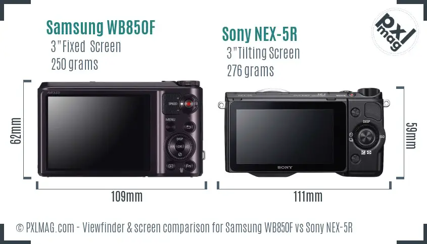 Samsung WB850F vs Sony NEX-5R Screen and Viewfinder comparison