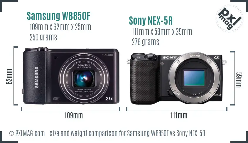 Samsung WB850F vs Sony NEX-5R size comparison