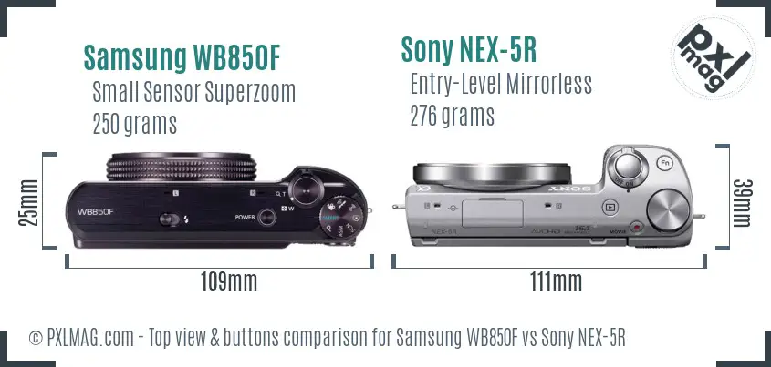 Samsung WB850F vs Sony NEX-5R top view buttons comparison