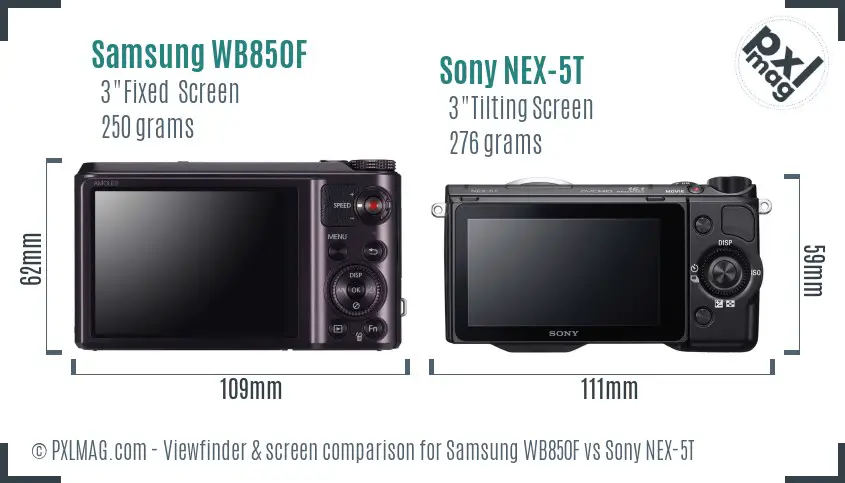 Samsung WB850F vs Sony NEX-5T Screen and Viewfinder comparison
