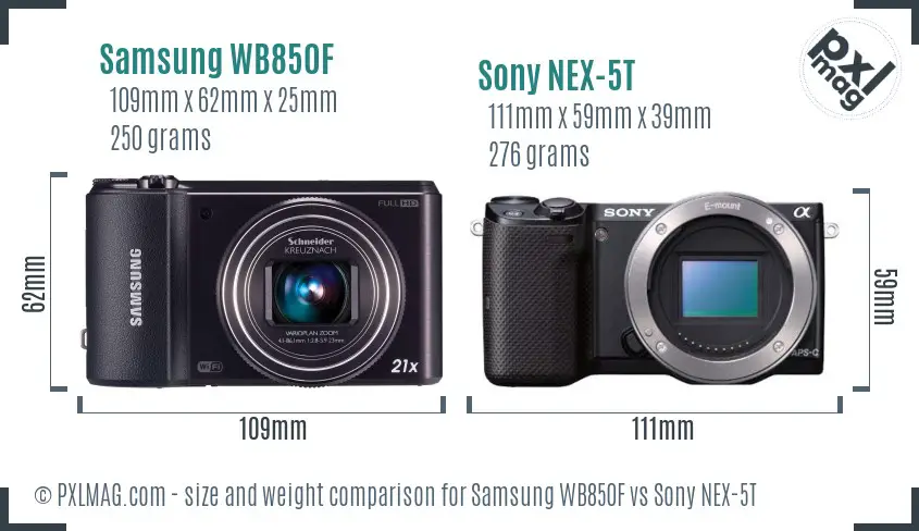 Samsung WB850F vs Sony NEX-5T size comparison