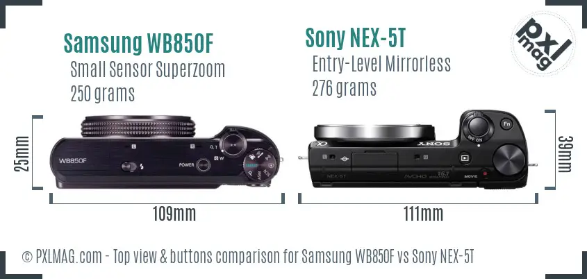Samsung WB850F vs Sony NEX-5T top view buttons comparison