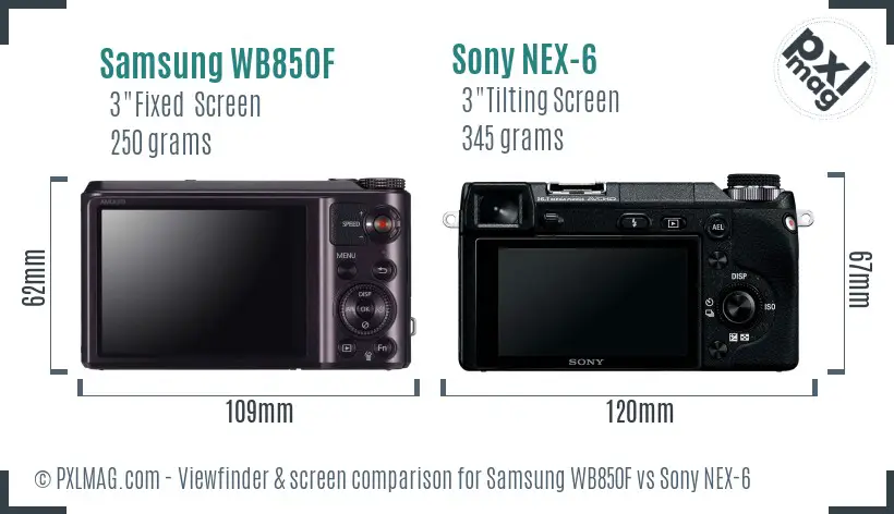 Samsung WB850F vs Sony NEX-6 Screen and Viewfinder comparison