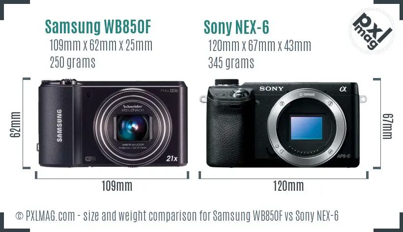 Samsung WB850F vs Sony NEX-6 size comparison