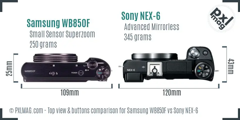 Samsung WB850F vs Sony NEX-6 top view buttons comparison