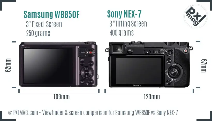 Samsung WB850F vs Sony NEX-7 Screen and Viewfinder comparison