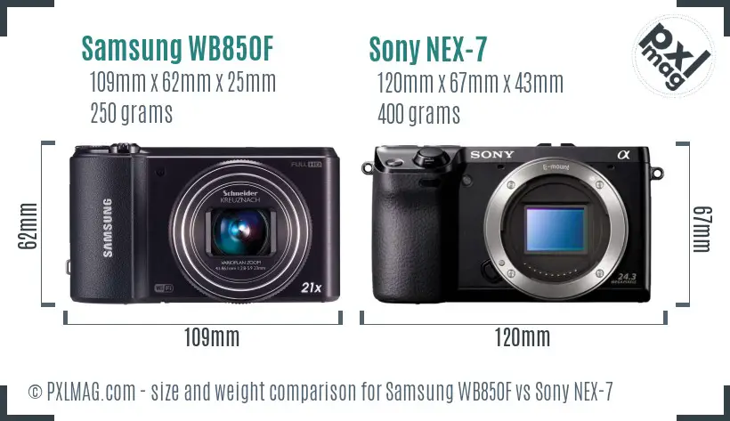 Samsung WB850F vs Sony NEX-7 size comparison