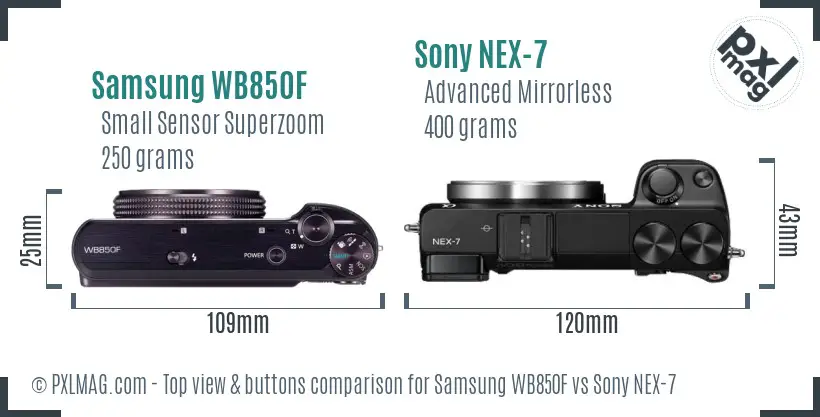 Samsung WB850F vs Sony NEX-7 top view buttons comparison