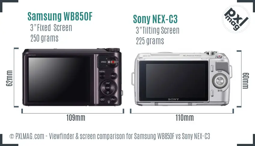 Samsung WB850F vs Sony NEX-C3 Screen and Viewfinder comparison