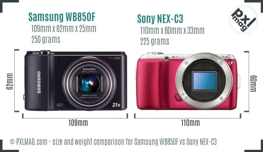 Samsung WB850F vs Sony NEX-C3 size comparison