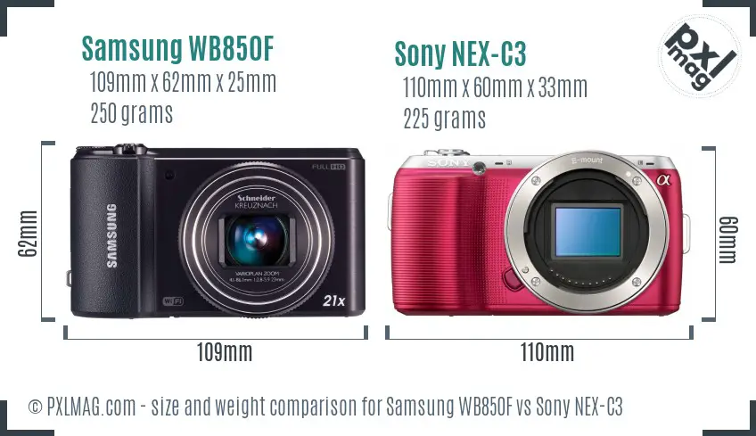 Samsung WB850F vs Sony NEX-C3 size comparison Samsung WB850F vs Sony NEX-C3 size comparison
