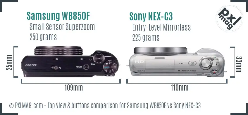 Samsung WB850F vs Sony NEX-C3 top view buttons comparison