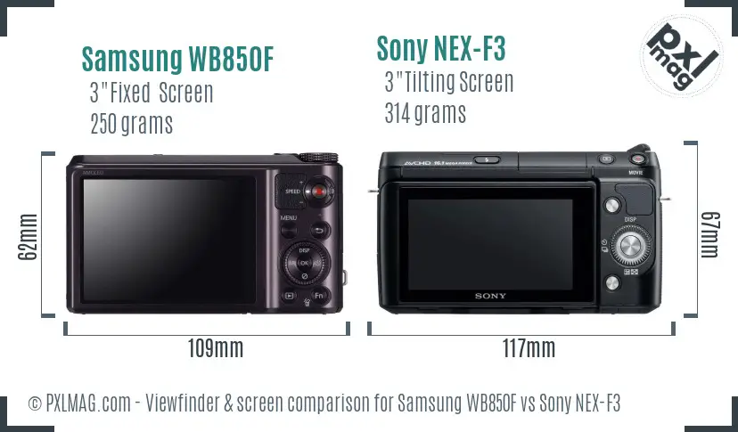 Samsung WB850F vs Sony NEX-F3 Screen and Viewfinder comparison