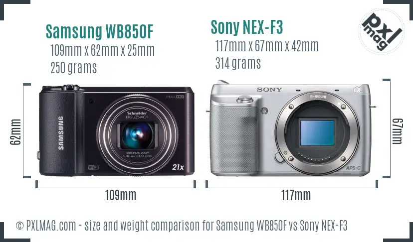 Samsung WB850F vs Sony NEX-F3 size comparison