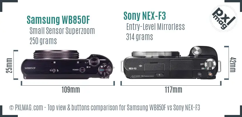 Samsung WB850F vs Sony NEX-F3 top view buttons comparison