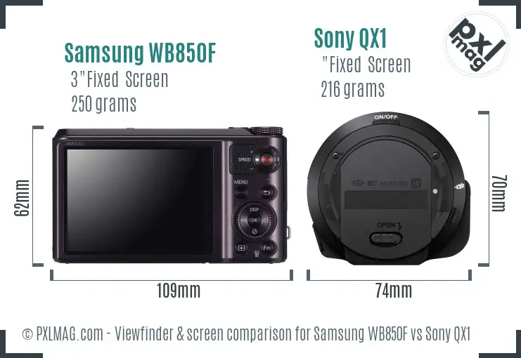 Samsung WB850F vs Sony QX1 Screen and Viewfinder comparison