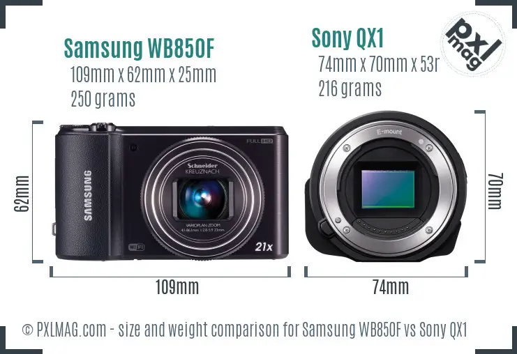 Samsung WB850F vs Sony QX1 size comparison