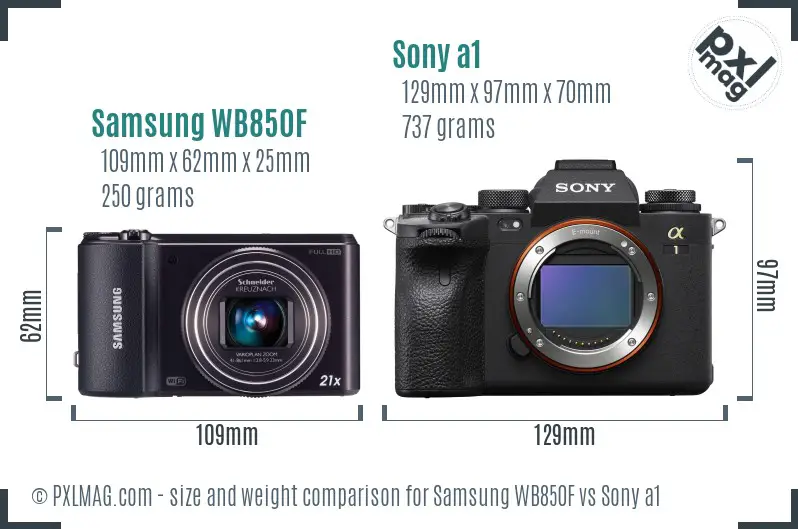 Samsung WB850F vs Sony a1 size comparison