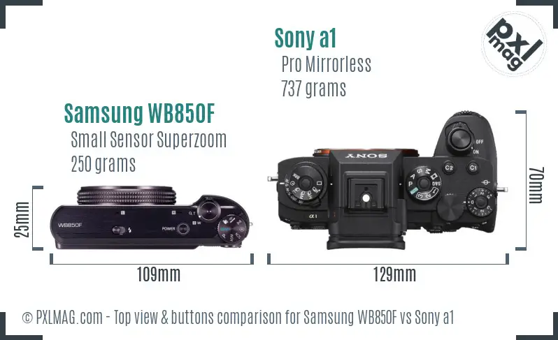 Samsung WB850F vs Sony a1 top view buttons comparison