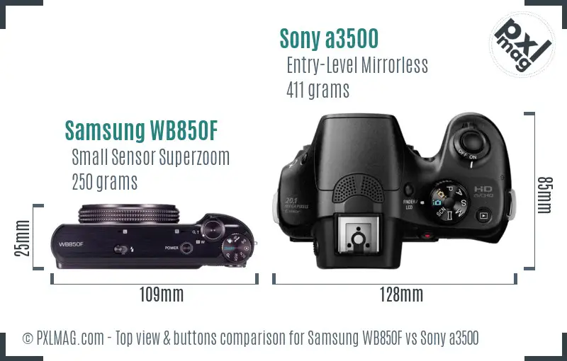 Samsung WB850F vs Sony a3500 top view buttons comparison