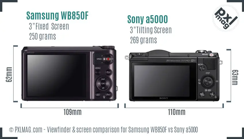 Samsung WB850F vs Sony a5000 Screen and Viewfinder comparison
