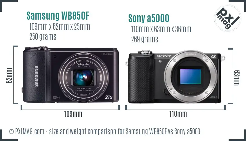 Samsung WB850F vs Sony a5000 size comparison