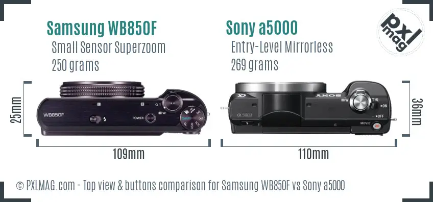 Samsung WB850F vs Sony a5000 top view buttons comparison