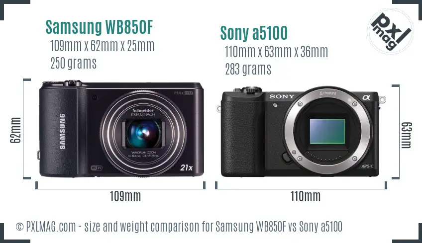Samsung WB850F vs Sony a5100 size comparison