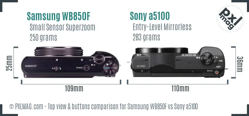Samsung WB850F vs Sony a5100 top view buttons comparison