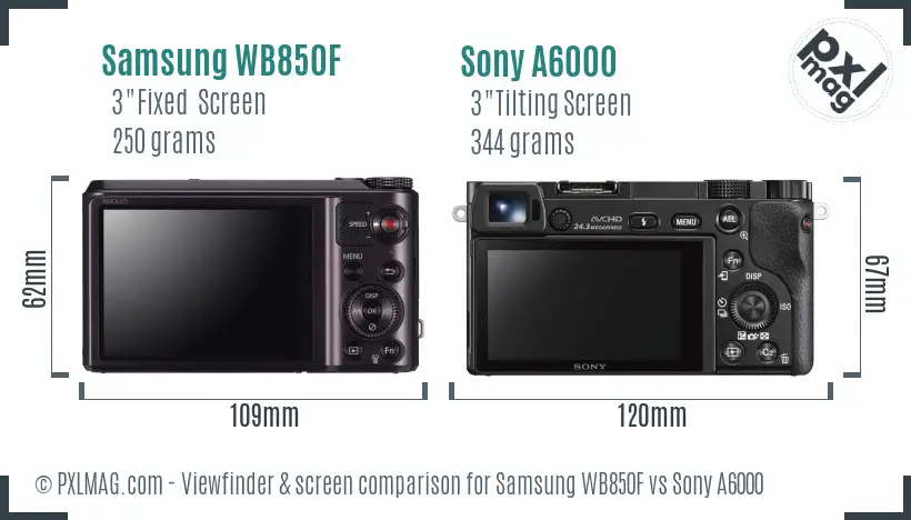Samsung WB850F vs Sony A6000 Screen and Viewfinder comparison