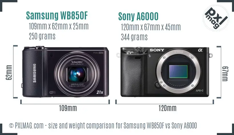 Samsung WB850F vs Sony A6000 size comparison