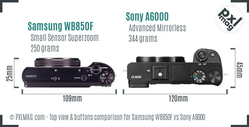 Samsung WB850F vs Sony A6000 top view buttons comparison