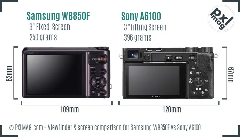 Samsung WB850F vs Sony A6100 Screen and Viewfinder comparison